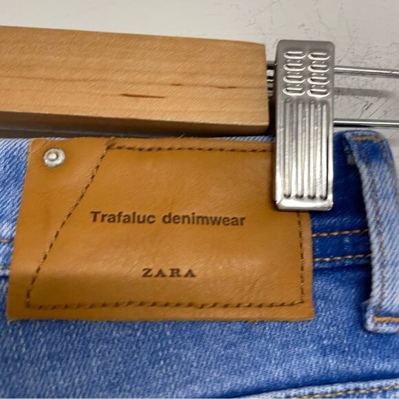 Zara Blue Distressed Raw Hem High Rise Skinny Jeans Womens 00 Zip Fly Classic - Picture 6 of 11